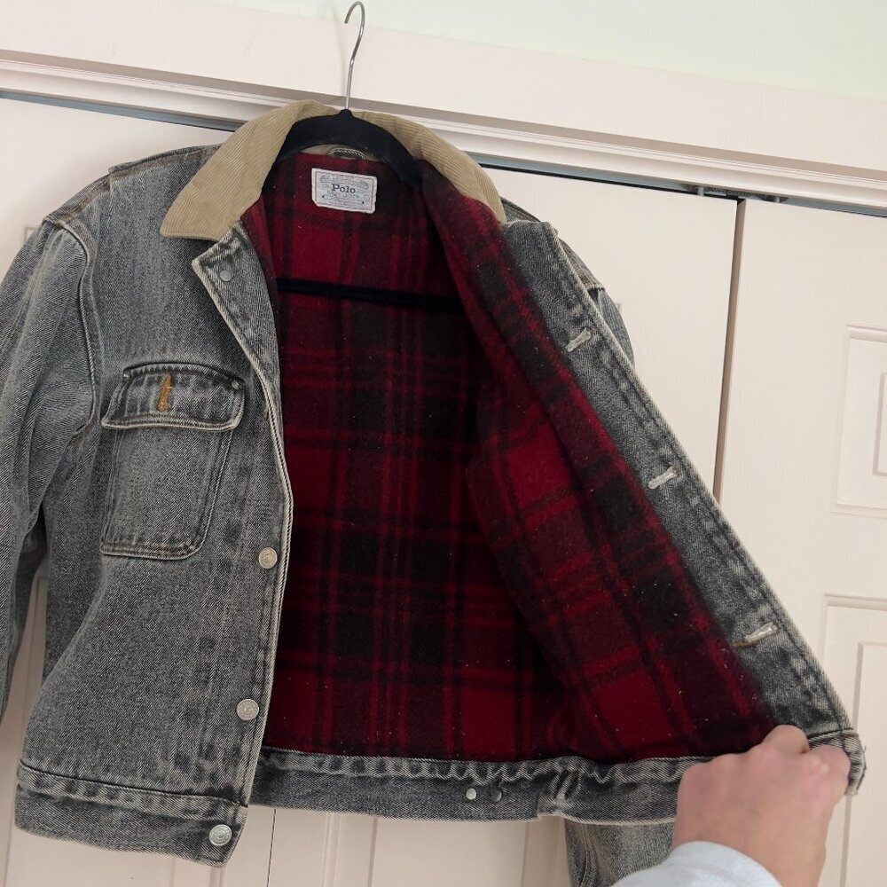 Vintage 1990 Polo Ralph Lauren Flannel Lined Denim Trucker Jacket - Picture 5 of 14